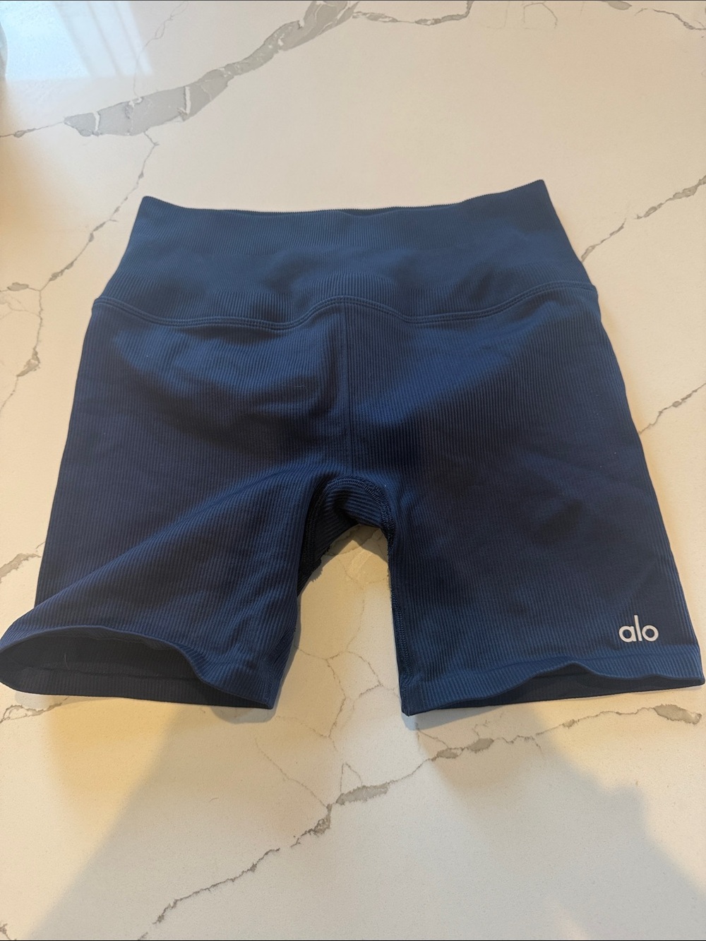 ALO Yoga Ribbed High-Waist Navy Bike Shorts